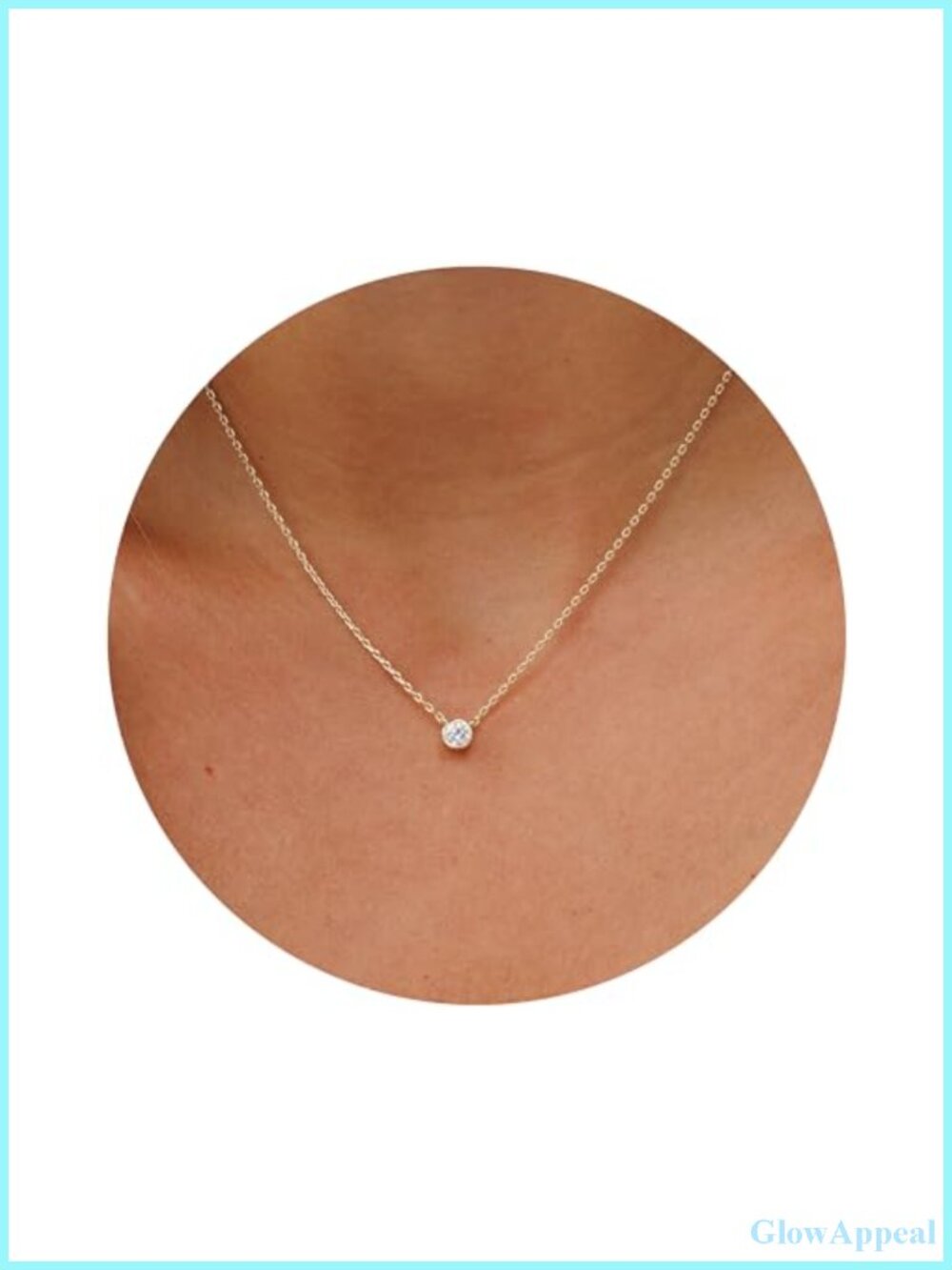 Galis Dainty CZ Solitaire Necklace Gold Plated 18" Choker
